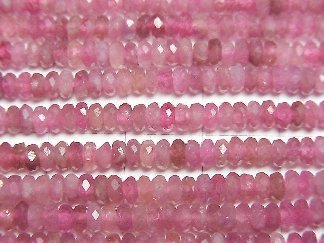 [Video] High Quality! Pink Tourmaline AAA Faceted Button Roundel 4x4x2mm half or 1strand beads (aprx.15inch/37cm)