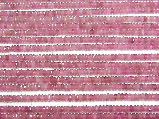 [Video] High Quality! Pink Tourmaline AAA Faceted Button Roundel 4x4x2mm half or 1strand beads (aprx.15inch/37cm)