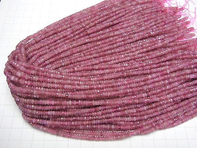 [Video] High Quality! Pink Tourmaline AAA Faceted Button Roundel 4x4x2mm half or 1strand beads (aprx.15inch/37cm)