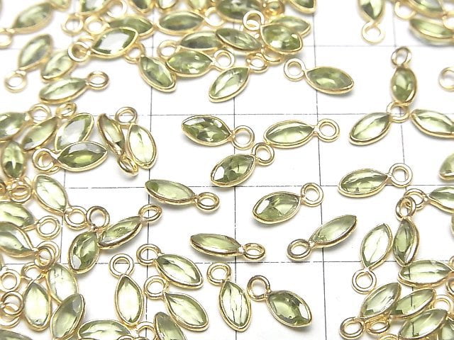[Video]High Quality Peridot AAA- Bezel Setting Marquise Faceted 7x3.5mm 18KGP 5pcs