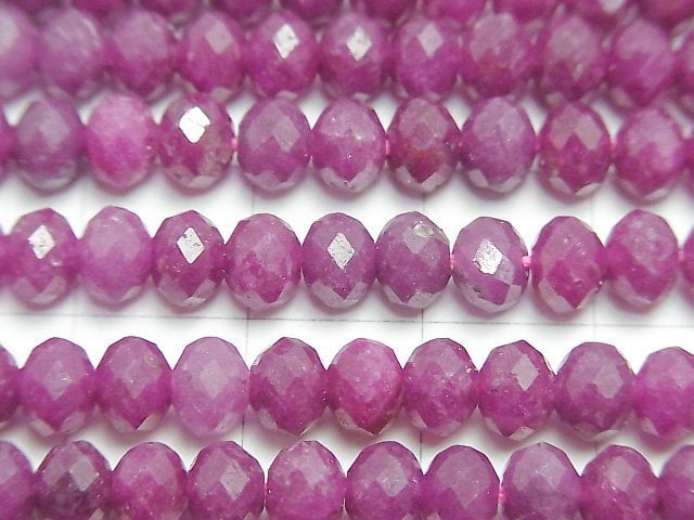 [Video] High Quality! Ruby AAA- Faceted Button Roundel 6x6x4mm half or 1strand beads (aprx.15inch/37cm)