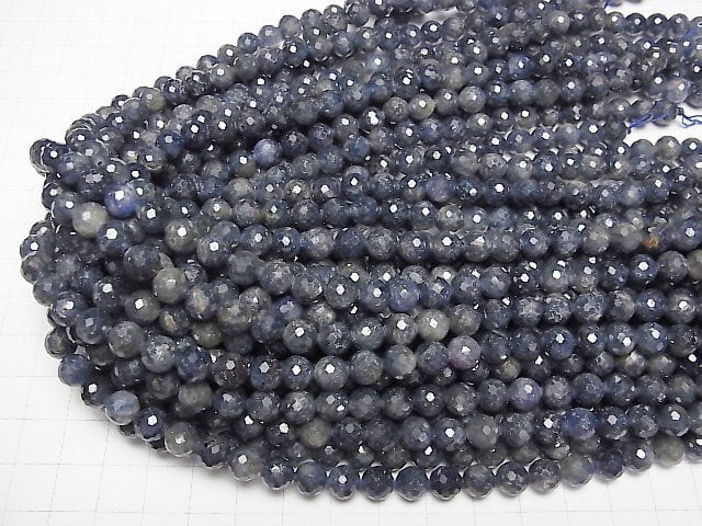 [Video] High Quality! Sri Lanka Sapphire AA++ 128Faceted Round 7mm half or 1strand beads (aprx.14inch/35cm)