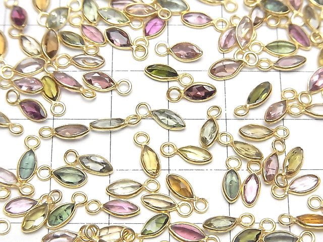 [Video]High Quality Multi color Tourmaline AA++ Bezel Setting Marquise Faceted 7x3mm 18KGP 5pcs