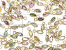 [Video]High Quality Multi color Tourmaline AA++ Bezel Setting Marquise Faceted 7x3mm 18KGP 5pcs
