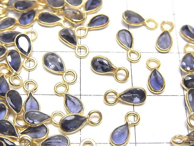 [Video]High Quality Iolite AAA- Bezel Setting Pear shape Faceted 6x3.5mm 18KGP 5pcs
