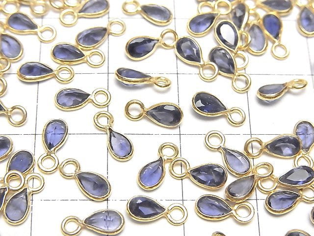 [Video]High Quality Iolite AAA- Bezel Setting Pear shape Faceted 6x3.5mm 18KGP 5pcs