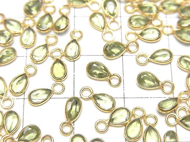 [Video]High Quality Peridot AA++ Bezel Setting Pear shape Faceted 6x3.5mm 18KGP 5pcs