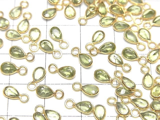 [Video]High Quality Peridot AA++ Bezel Setting Pear shape Faceted 6x3.5mm 18KGP 5pcs