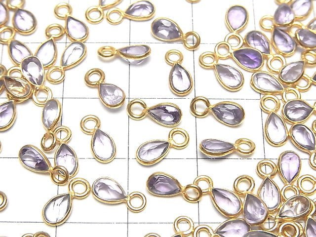 [Video]High Quality Amethyst AA++ Bezel Setting Pear shape Faceted 6x3.5mm 18KGP 5pcs