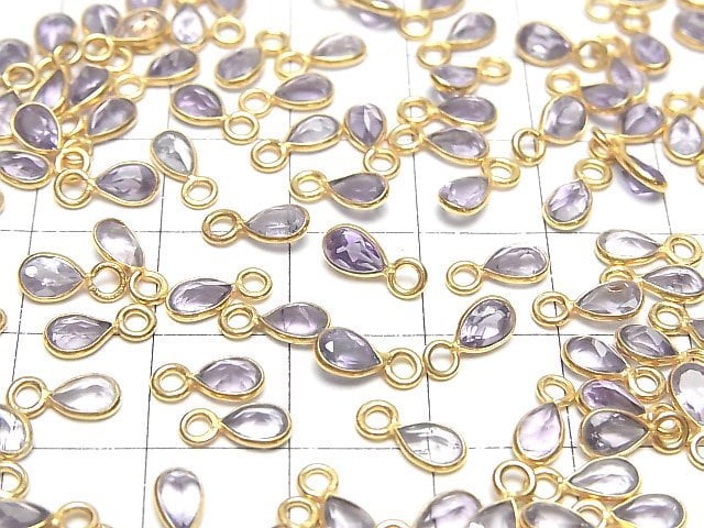 [Video]High Quality Amethyst AA++ Bezel Setting Pear shape Faceted 6x3.5mm 18KGP 5pcs