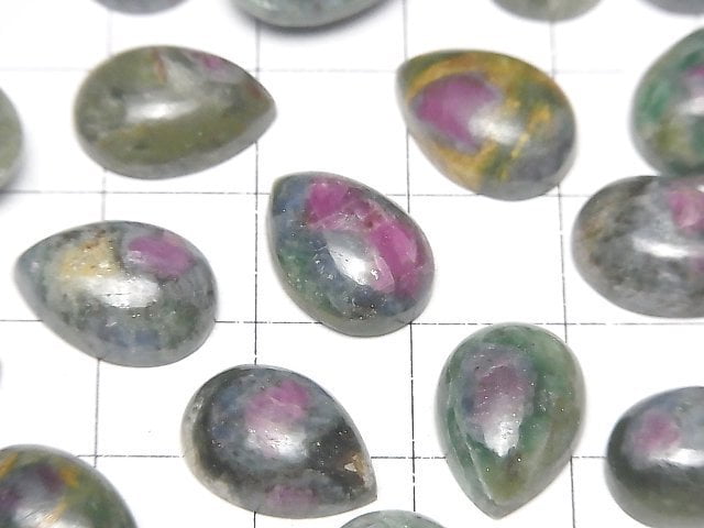 [Video] Ruby in Fuchsite Pear shape Cabochon 14x10mm 2pcs