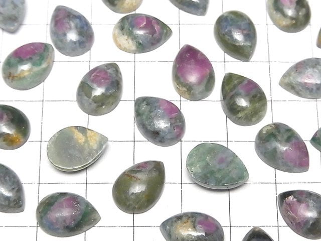 [Video] Ruby in Fuchsite Pear shape Cabochon 14x10mm 2pcs