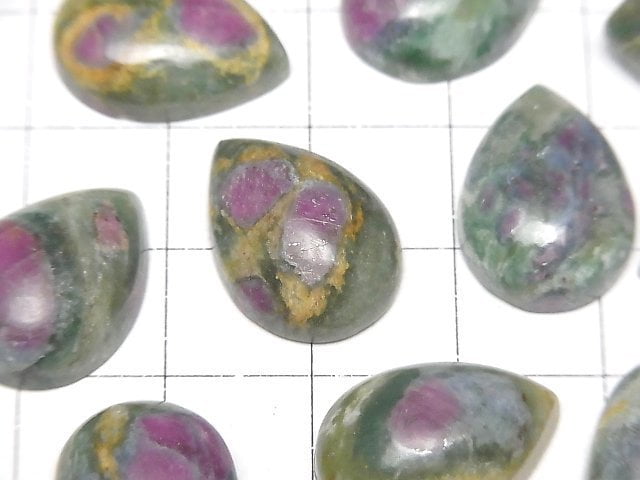 [Video] Ruby in Fuchsite Pear shape Cabochon 18x13mm 2pcs