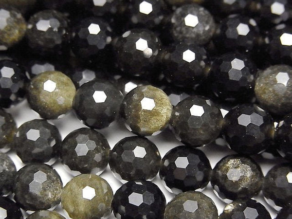 [Video]High Quality! Golden Obsidian AAA 128Faceted Round 8mm 1strand beads (aprx.15inch/36cm)
