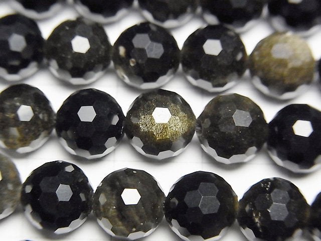 [Video]High Quality! Golden Obsidian AAA 128Faceted Round 8mm 1strand beads (aprx.15inch/36cm)