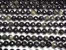[Video]High Quality! Golden Obsidian AAA 128Faceted Round 8mm 1strand beads (aprx.15inch/36cm)