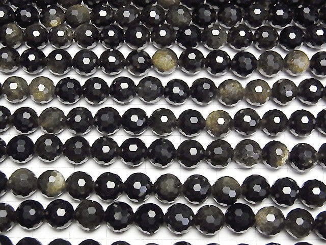 [Video]High Quality! Golden Obsidian AAA 128Faceted Round 8mm 1strand beads (aprx.15inch/36cm)