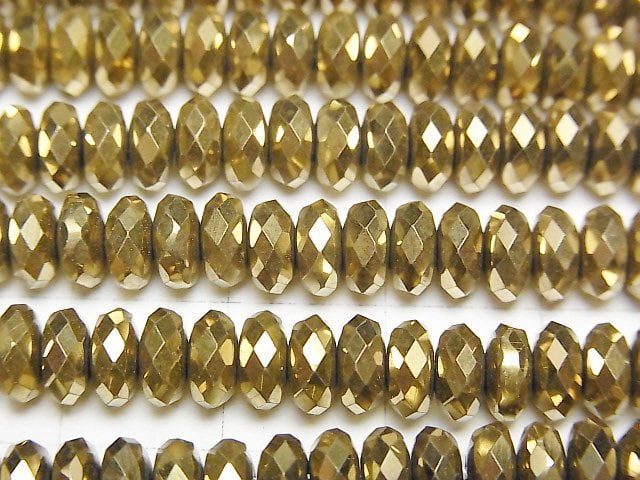 [Video]High Quality! Hematite Faceted Button Rondelle 6x6x3mm Gold Coating 1strand beads (aprx.15inch/38cm)