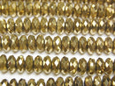 [Video]High Quality! Hematite Faceted Button Rondelle 6x6x3mm Gold Coating 1strand beads (aprx.15inch/38cm)