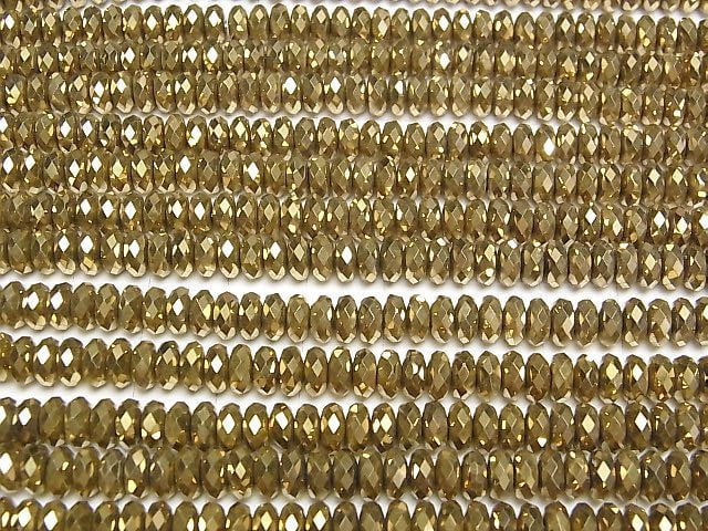 [Video]High Quality! Hematite Faceted Button Rondelle 6x6x3mm Gold Coating 1strand beads (aprx.15inch/38cm)