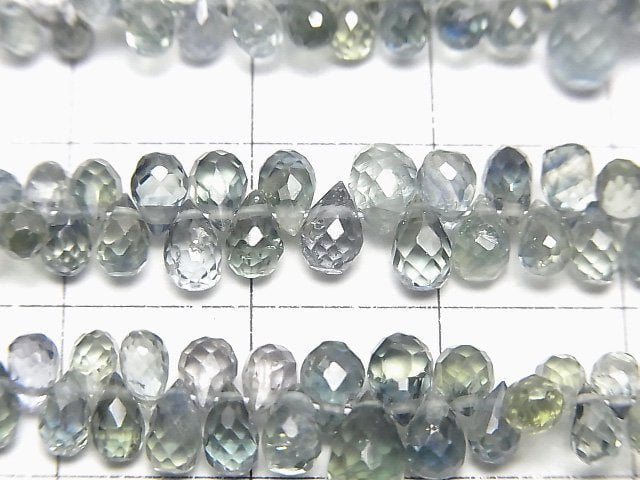 [Video] High Quality Blue Green Sapphire AAA- Drop Faceted Briolette [Light color] half or 1strand beads (aprx.7inch/18cm)