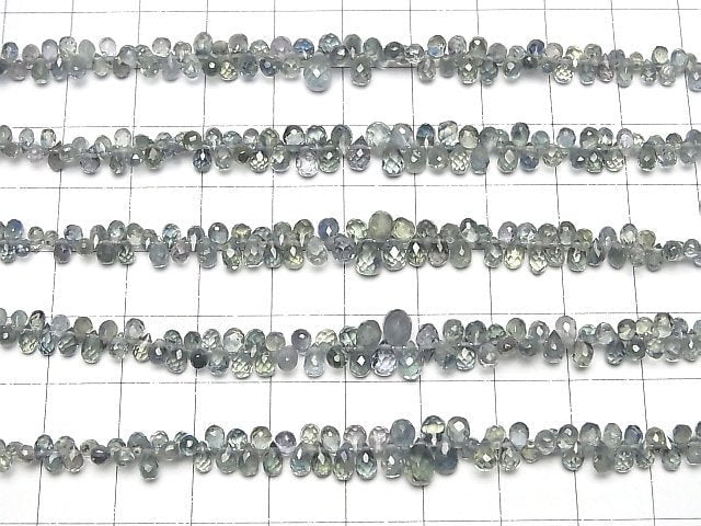 [Video] High Quality Blue Green Sapphire AAA- Drop Faceted Briolette [Light color] half or 1strand beads (aprx.7inch/18cm)