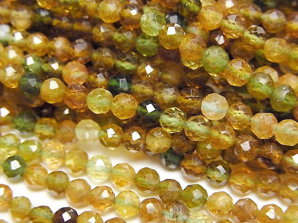 [Video] High Quality! Brown-Green Tourmaline AA++ Faceted Round 3.5mm 1strand beads (aprx.15inch/37cm)