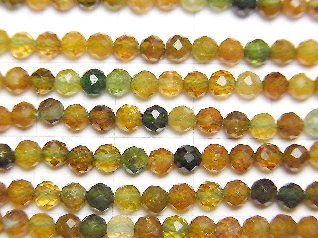 [Video] High Quality! Brown-Green Tourmaline AA++ Faceted Round 3.5mm 1strand beads (aprx.15inch/37cm)