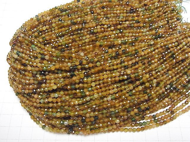 [Video] High Quality! Brown-Green Tourmaline AA++ Faceted Round 3.5mm 1strand beads (aprx.15inch/37cm)