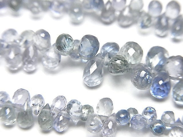 [Video] High Quality Blue Green Sapphire AAA- Drop Faceted Briolette [Light color] half or 1strand beads (aprx.7inch/18cm)