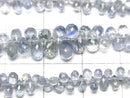 [Video] High Quality Blue Green Sapphire AAA- Drop Faceted Briolette [Light color] half or 1strand beads (aprx.7inch/18cm)