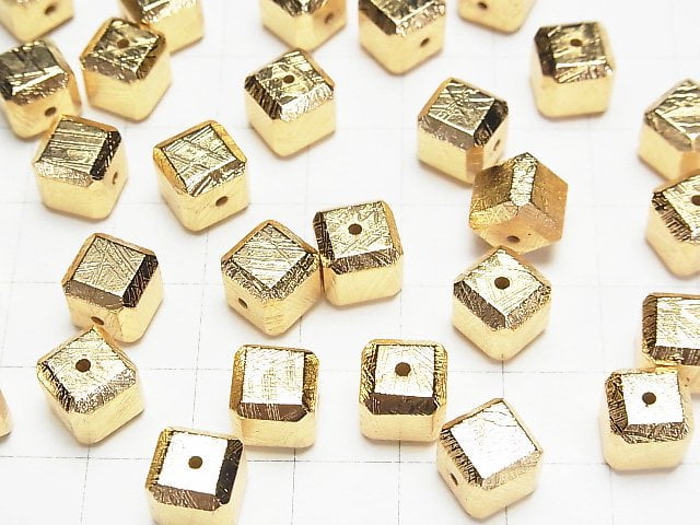 [Video]Meteorite (Muonionalusta) Cube 6mm,8mm,10mm Yellow Gold NO.1 1pc