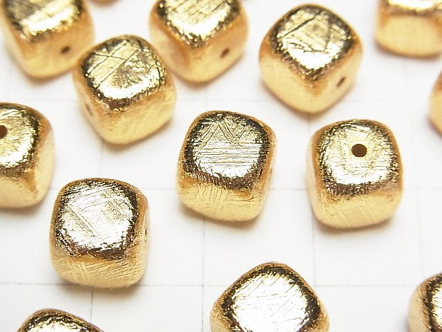 [Video]Meteorite (Muonionalusta) Cube 6mm,8mm,10mm Yellow Gold NO.2 1pc