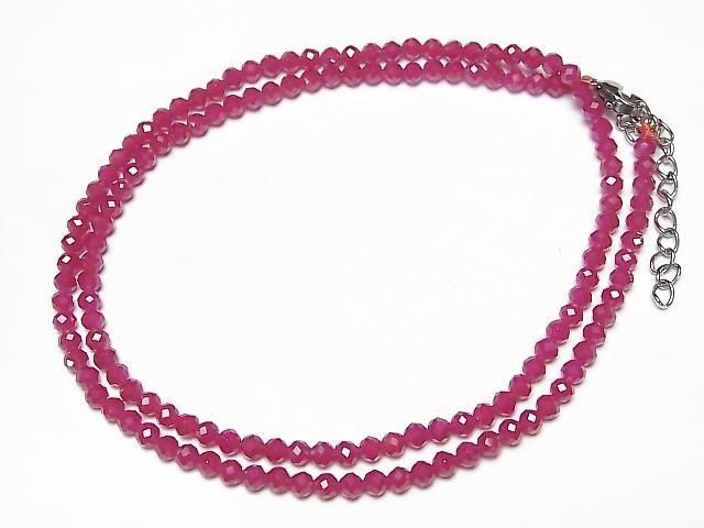 [Video] High Quality! Synthetic Ruby AAA Faceted Round 3mm Necklace