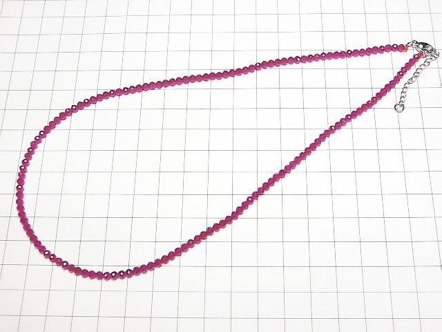[Video] High Quality! Synthetic Ruby AAA Faceted Round 3mm Necklace