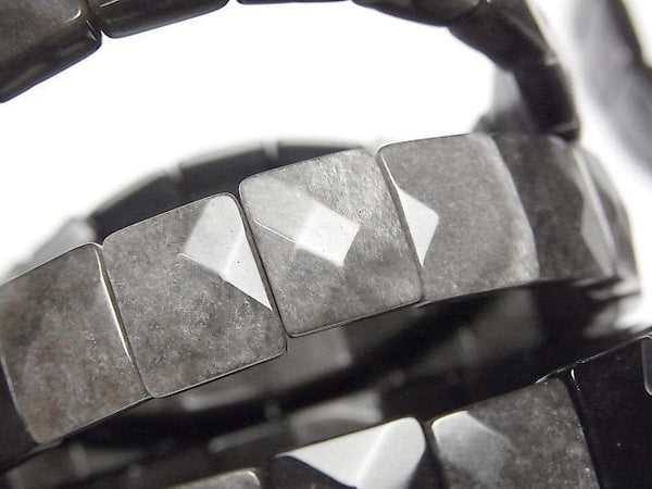 [Video] Silver Obsidian AAA Two Hole Faceted Rectangle 12x10x5mm Bracelet