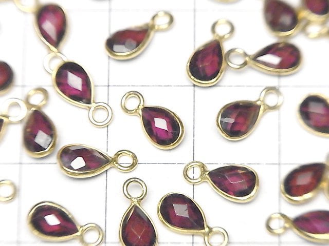 [Video]High Quality Rhodolite Garnet AAA Bezel Setting Faceted Pear Shape 7x5mm 18KGP 3pcs