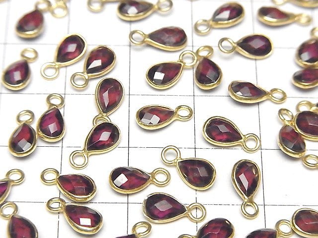 [Video]High Quality Rhodolite Garnet AAA Bezel Setting Faceted Pear Shape 7x5mm 18KGP 3pcs