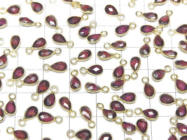 [Video]High Quality Rhodolite Garnet AAA Bezel Setting Faceted Pear Shape 7x5mm 18KGP 3pcs