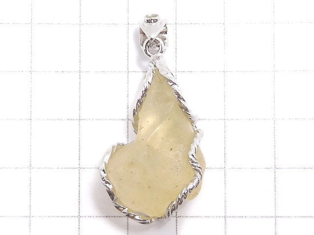 [Video][One of a kind] Libyan Desert Glass Rough Rock Nugget Moldavite Pendant Silver925 NO.222