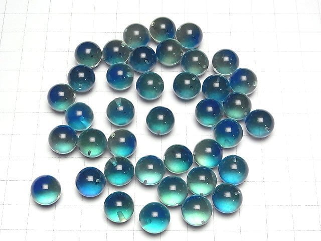 [Video] Blue green color Amber Half Drilled Hole Round less than 12mm 2pcs