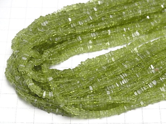[Video]High Quality Peridot AA++ Square Rondelle (disc) half or 1strand beads (aprx.15inch/38cm)