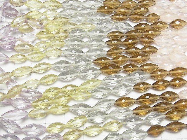 [Video]High Quality Mixed Stone AAA- Faceted Rice half or 1strand beads (aprx.15inch/37cm)