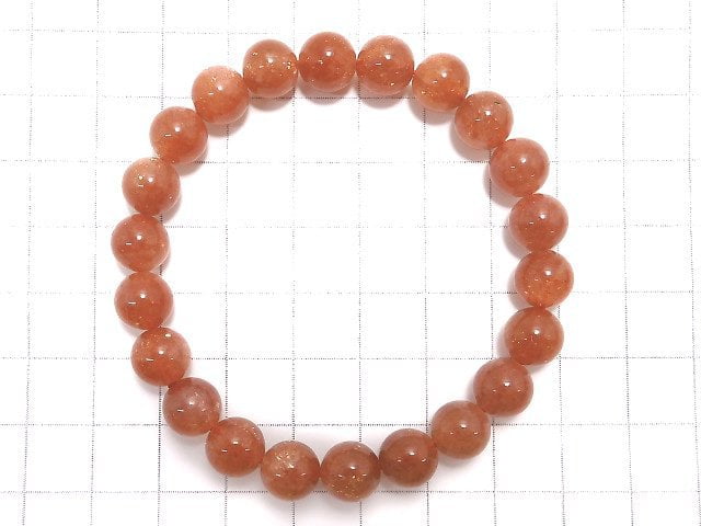 [Video][One of a kind] High Quality Sunstone AAA+ Round 8.5mm Bracelet NO.109