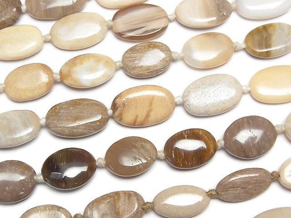 [Video]Petrified Wood Oval-Flat Nugget 1strand beads (aprx.15inch/38cm)