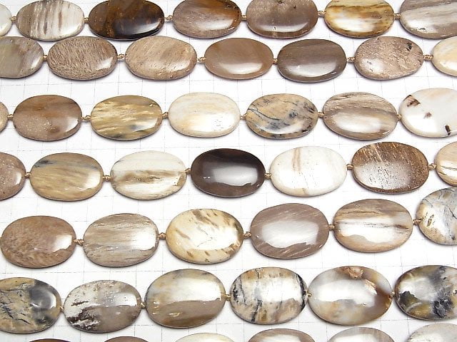 [Video]Petrified Wood Flat Oval half or 1strand beads (aprx.13inch/32cm)