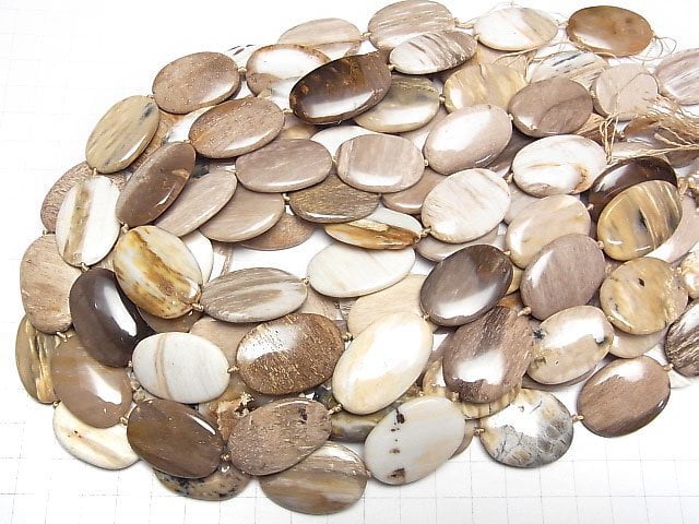 [Video]Petrified Wood Flat Oval half or 1strand beads (aprx.13inch/32cm)