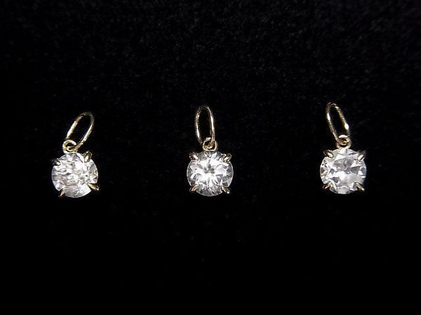 [Video] [Japan] High Quality Natural White Zircon AAA Round Faceted 4x4x3mm Pendant [K10 Yellow Gold] 1pc