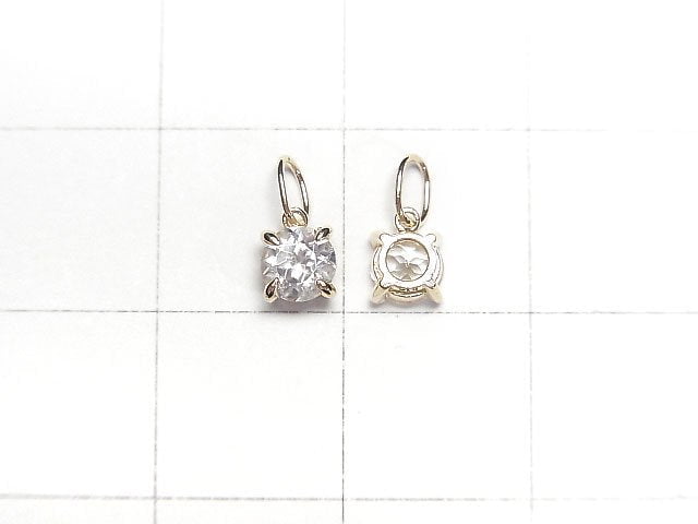 [Video] [Japan] High Quality Natural White Zircon AAA Round Faceted 4x4x3mm Pendant [K10 Yellow Gold] 1pc