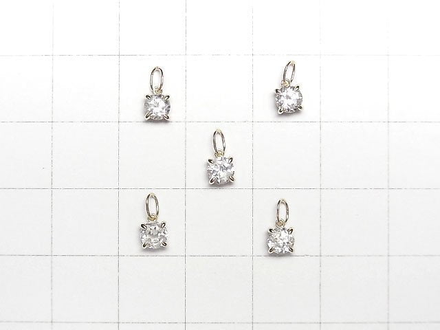 [Video] [Japan] High Quality Natural White Zircon AAA Round Faceted 4x4x3mm Pendant [K10 Yellow Gold] 1pc